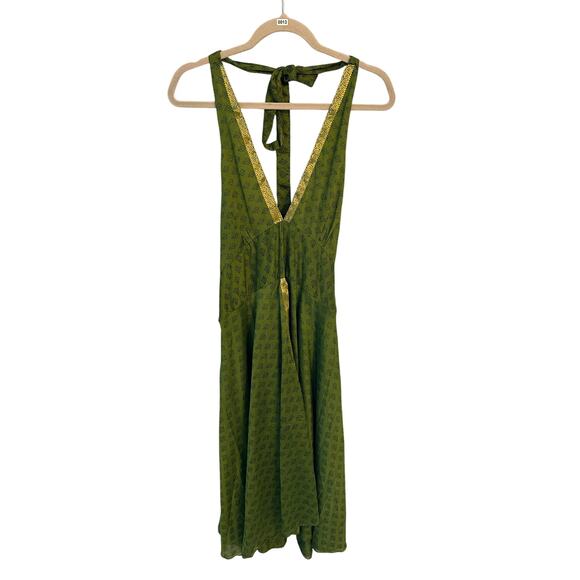 New Jungle Billie Green & Gold Halter Midi Boho Dress - One Size - Picture 1 of 2